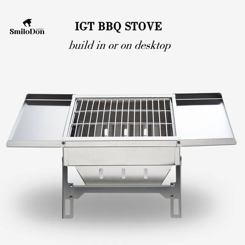 SmiloDon IGT BBQ Stove 1 Unit Barbecue Camping Stove Charcoal Grill Stove Foldable Stainless Steel Stove for IGT Table Outdoor