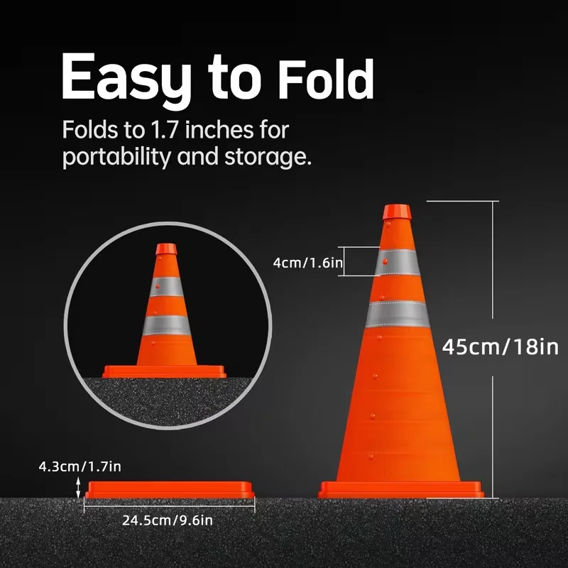 45cm Foldable Telescopic Traffic Cones With Storage Bag Reflective Road Cones For Roadside Parking Construction Site Cordoning