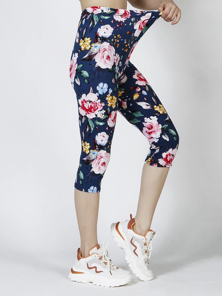 INDJXND Sports Yoga Navy Pink Floral Printing Legging Summer Outdoor Cropped Pants Soft Stretchy Casual Women Capri Dropshipping