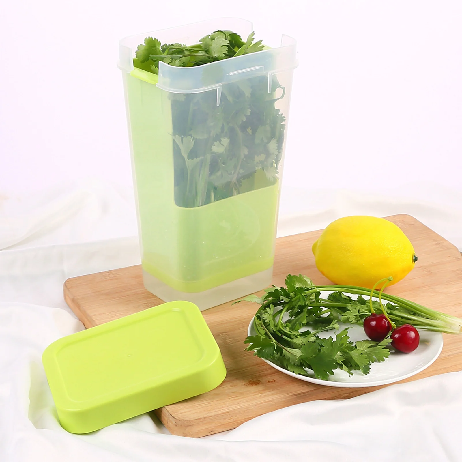 Vegetable Storage Container Herb Keeper with Inner Basket for Cilantro Asparagus Thyme Mint DIN889