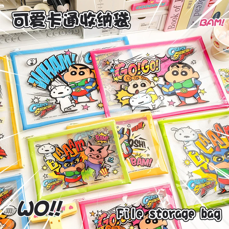 Crayon Shin-Chan – dossiers à fermeture éclair transparents résistants à l'eau, pochette de protection pour documents A4/A5, fournitures de papeterie scolaire et de bureau, 4 pièces