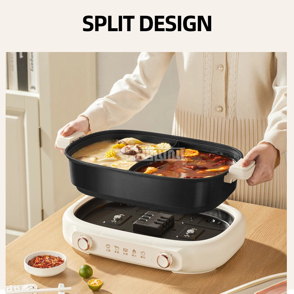   7L سبليت الكهربائية إناء/ قدر طباخ متعدد الوظائف وعاء الطبخ التحكم في درجة الحرارة المنزلية مقلاة كهربائية