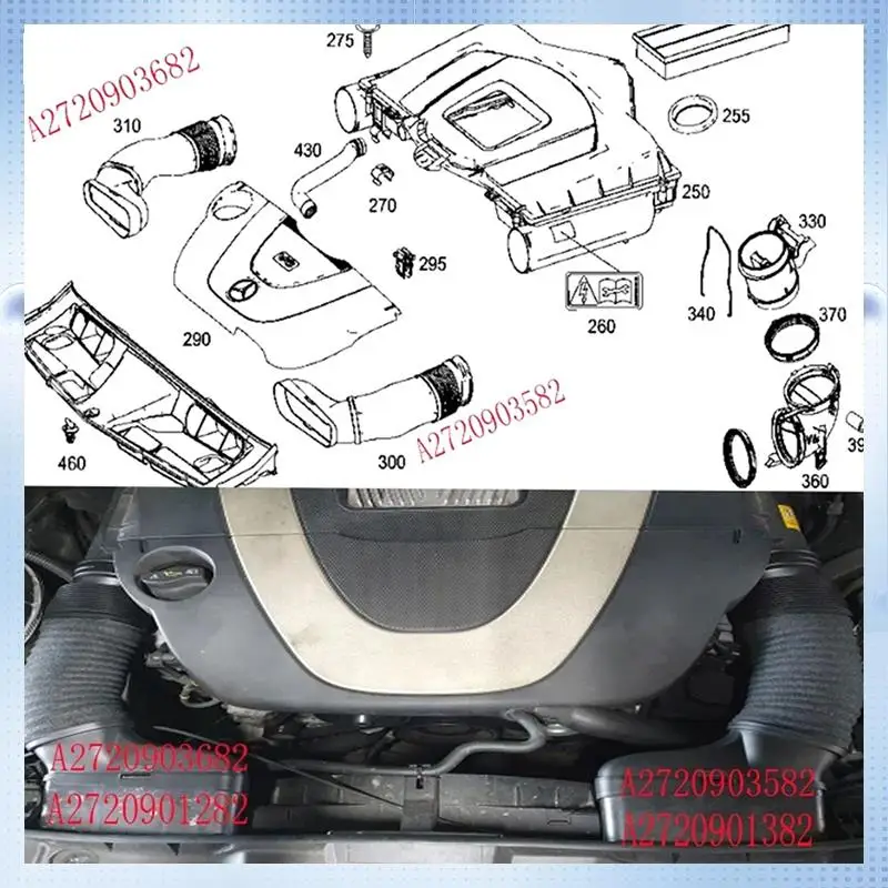 

NEW-Engine Air Intake Hose Filter Hose Pipe For Mercedes Benz W204 W212 C300 C350 E300 Left & Right A2720903582 A2720903682