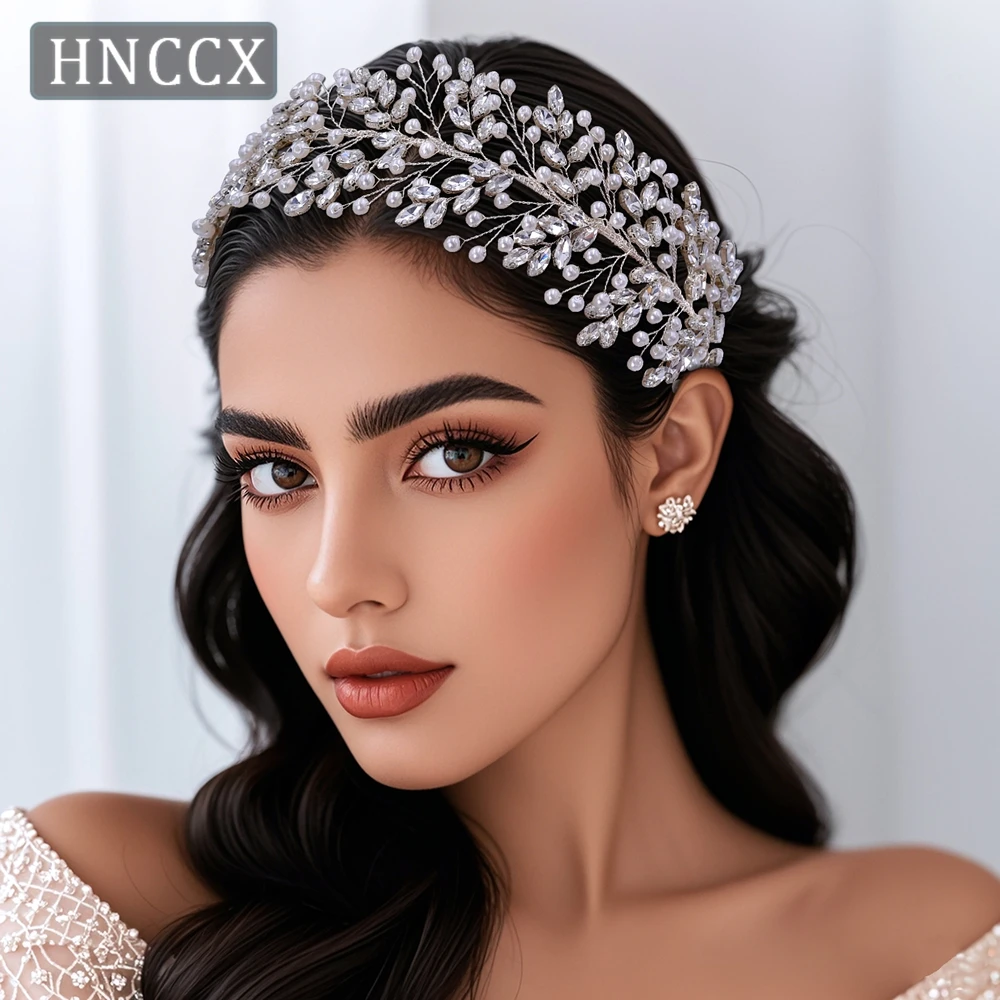

HNCCX Wedding Hair Accessories Elegant Rhinestone Pearl Headband Wedding Bridal Hair Ornaments Woman Party Headdress CP446