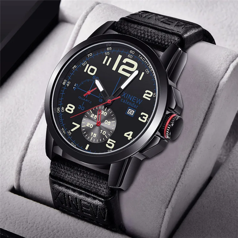 Original XINEW Brand Large Watches For Men Simple Nylon Band Army Sports Fashion Date Quartz Watch Montres de Marque de Luxe