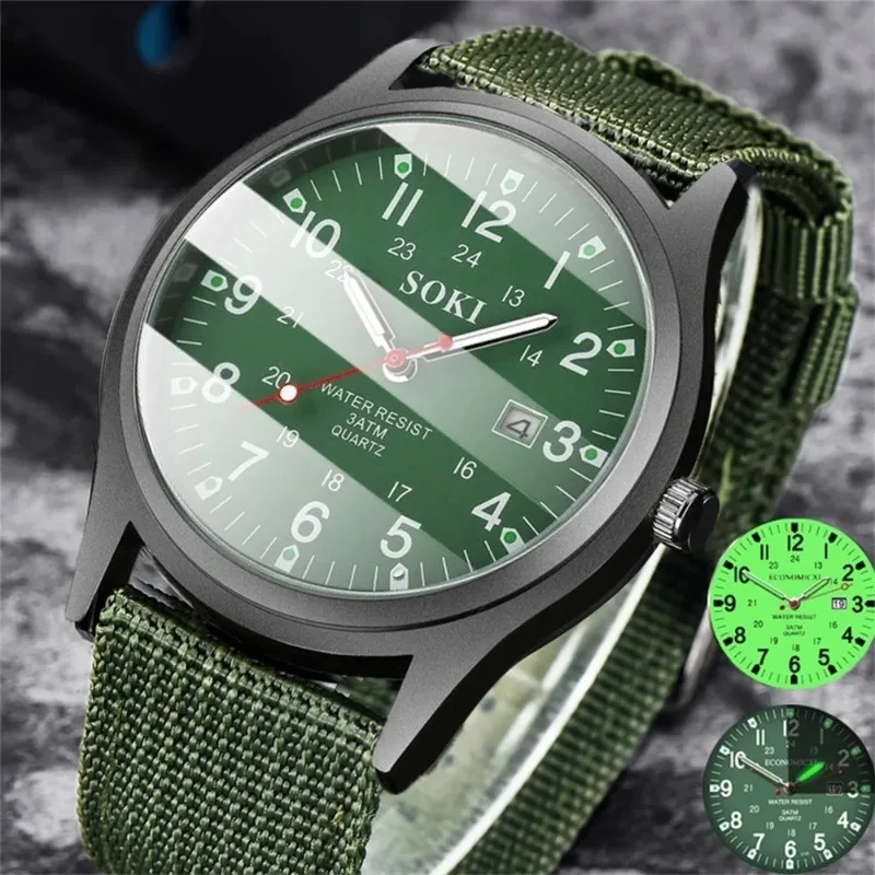 High-grade Men Watch SOKI Brand Canvas Calendar Quartz Watch Nylon Strap Male Sports Military Casual Wristwatch Horloge Clock