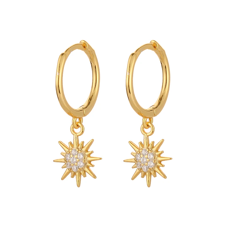 ENSHIR Gold Color Geometric Hoop Pendant Earrings for Women Cubic Zircon Huggie Earrings Party Jewelry Gifts