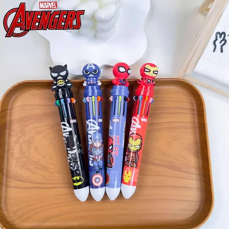 Marvel Avengers Ten-color pulpen pena Iron Man Spider-Man Deadpool Captain America Kartun Multi-color lukisan pena mainan anak