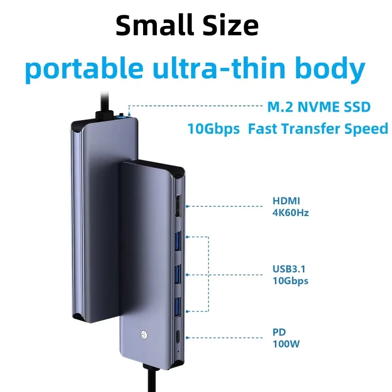 6-In-1 Usb Hub Met Schijfopslag Functie 10G Usb3.1 Type-C Naar Hdmi-Compatibele M.2 Ondersteuning Nvme Harde Schijf Voor Laptop Pc