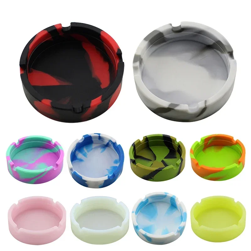 1PCS Round Luminous Silicone Ashtray for Cigarette Portable Soft  Ash Tray Light in The Dark Gifr for Smoker