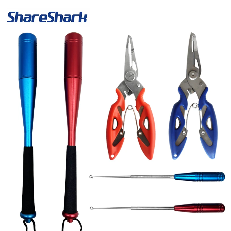 ShareShark Fishing Tool Set Includes Aluminum Alloy Fish Knocking Stick, Hook Remover, Pliers, Sea Fishing Accessories