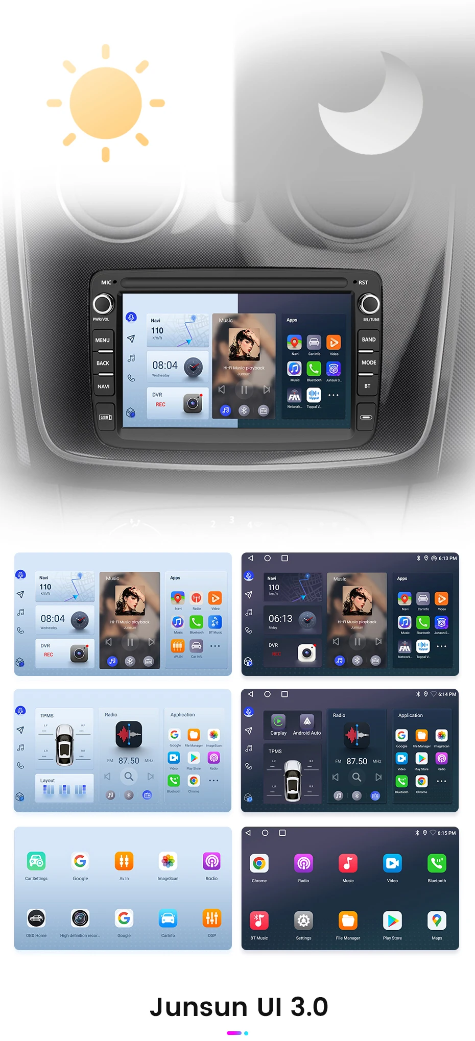Junsun 7" Wireless Carplay Android Auto Autoradio für Renault Dacia Duster Sandero Dokker Logan Captur GPS RDS Multimedia Player – Detail 5