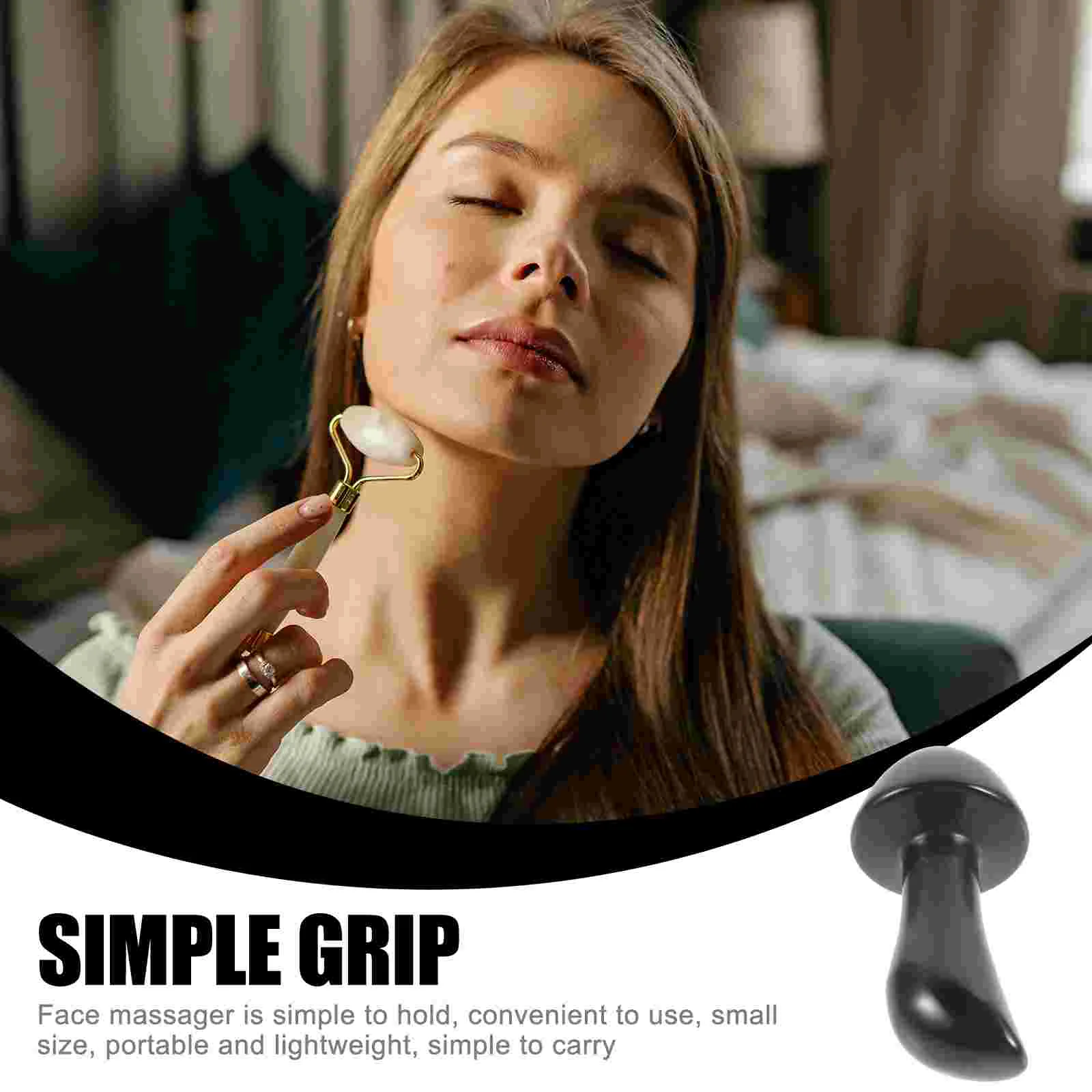 Jade Mushroom Head Facial Massage Eye and Massager (obsidian) Guasha Rocks Shape Face