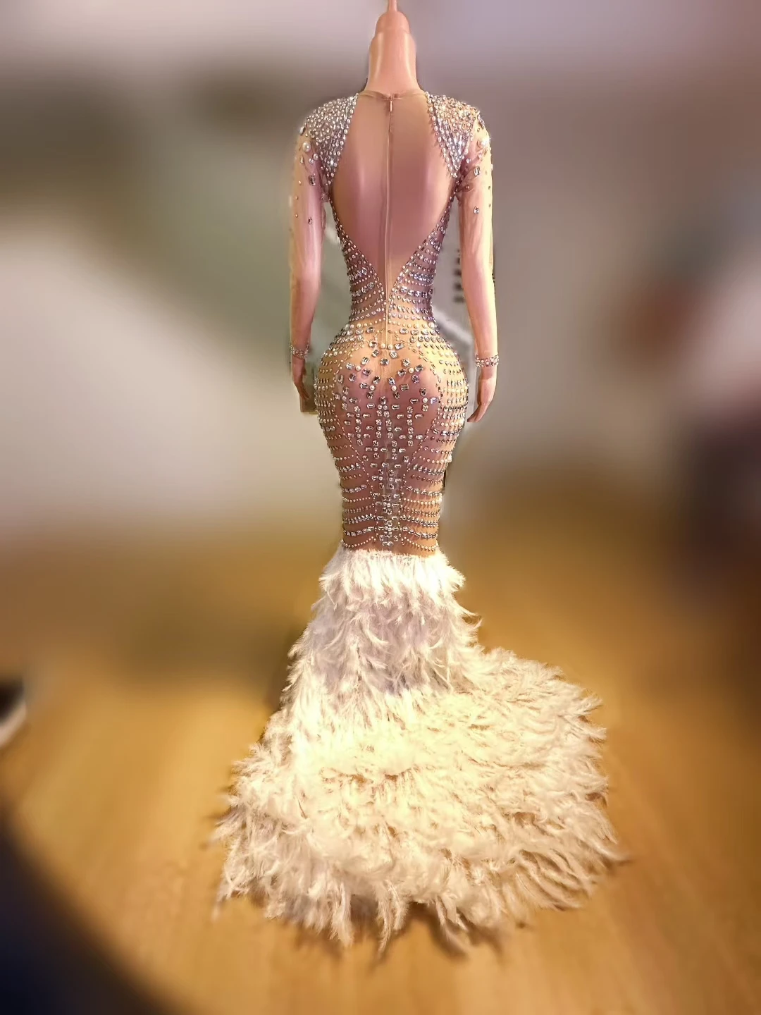 Luola Luksusowe Błyszczące Sukienki z Piórami na Wieczór, Bal, Imprezę Celebrytów, Urodziny, Strój Sceniczny dla Piosenkarki, Suknia Ślubna