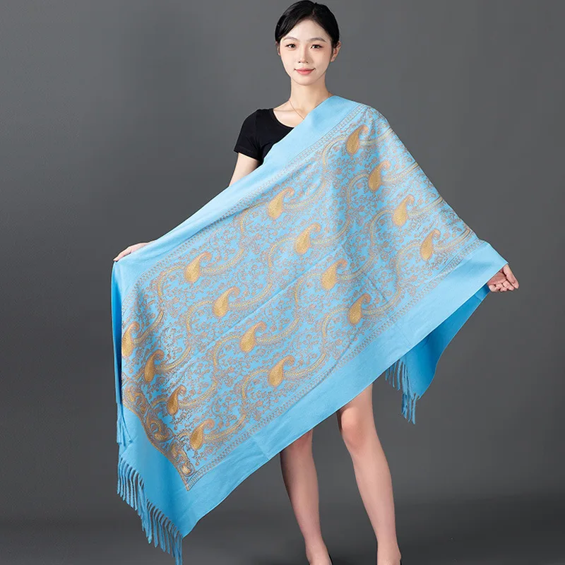 Luxury Women Floral Embroidery Cashmere Scarf Winter Warm Shawl Soft Thick Pashmina Foulard Female Tassel Blanket Scarves Wraps