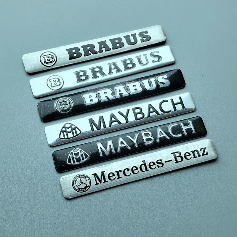 Long Beam Bar Aluminium Car Emblem for Mercedes Benz Maybach AMG Brabus Star B Badge Logo Console Decoration Logo Black Silver