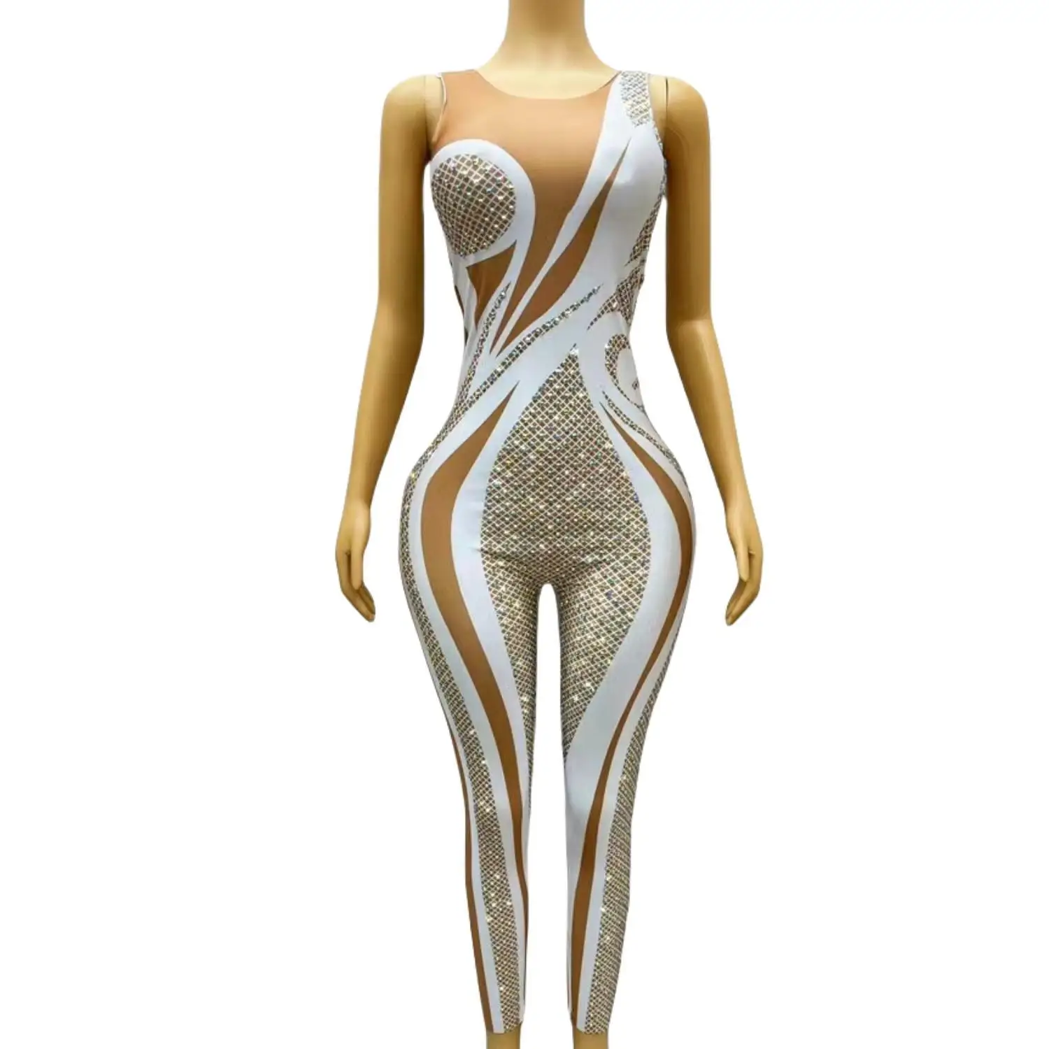 

Sexy Elastic Tights Playsuit Stripper Outfits Exotic Dancewear Night Club Rhinestone Bodysuits Ladies Rompers One Piece Jumpsuit