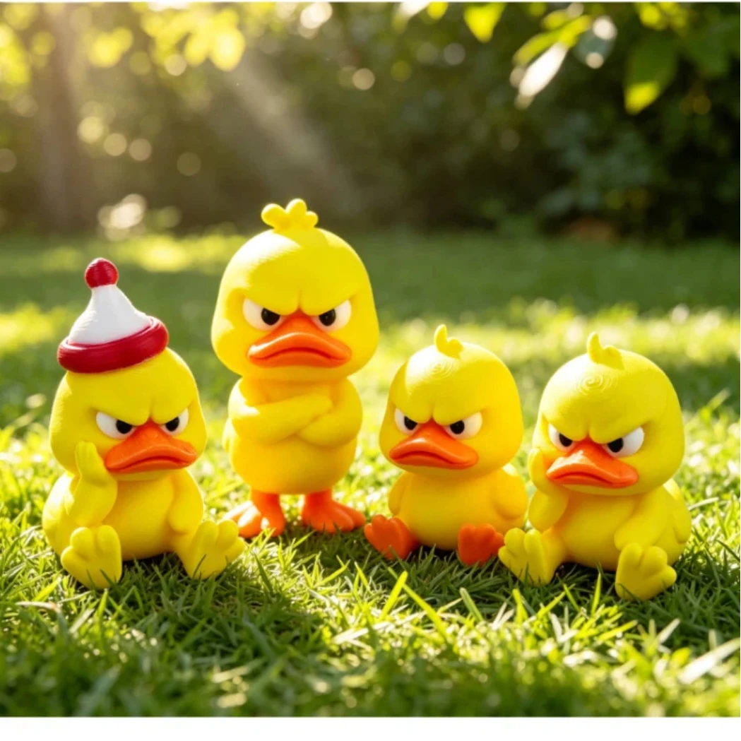 Image of 3D-gedruckte wütende gelbe Entenstatue mit abweisender Geste, lustige Mini-Figur für Schreibtisch, Auto, Heimdekoration, ein Partygeschenk