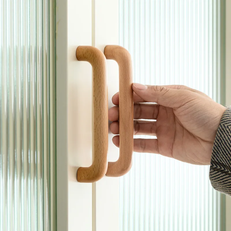 

Wood Cabinet Handle modern Solid Wooden Nordic Kitchen Handle Dresser Wardrobe Door Knobs Cupboard Drawer Pull Furniture Handles