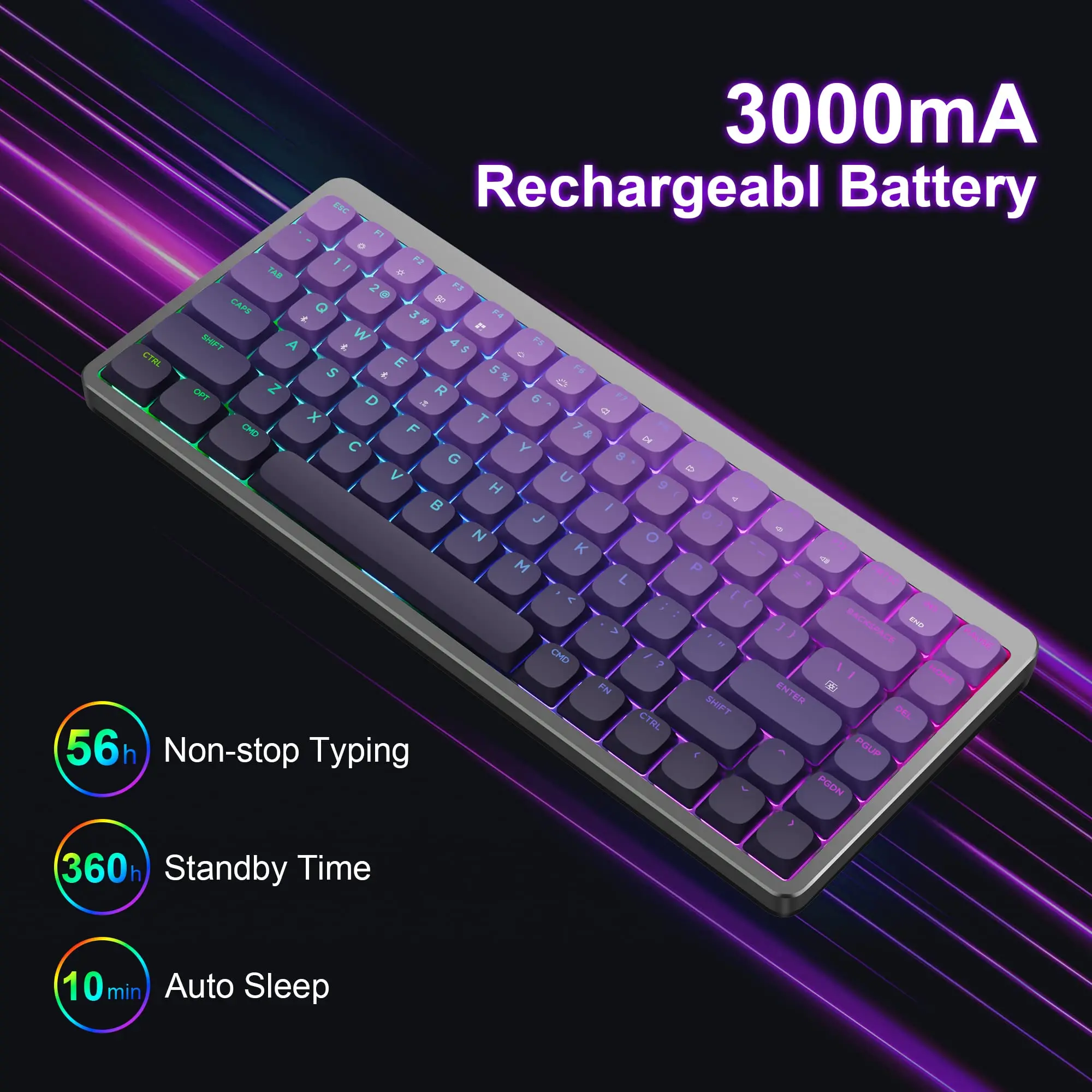 Imagem -02 - Xvx L75 Teclado Mecânico sem Fio de Baixo Perfil Teclado Roxo da Moda Teclado para Jogos sem Fio de Baixa Latência