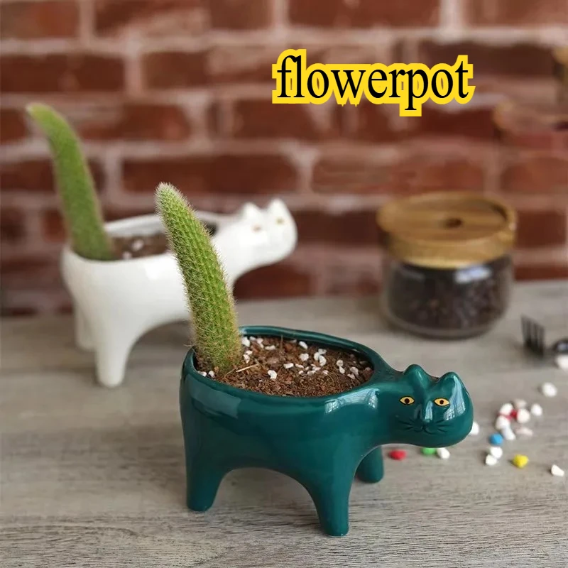 

Cute Cat Ceramic Garden Flower Pot Animal Image Cactus Plants Planter Succulent Plant Container Tabletop Ornaments Decoration
