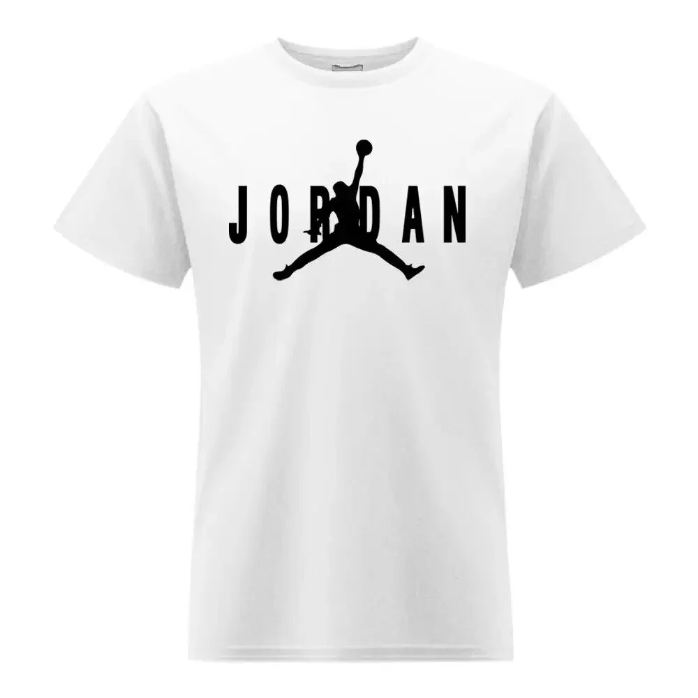 Camiseta esportiva masculina de manga curta gráfica esportiva basquete EUA Michael Jordan e camiseta feminina estampada com gola redonda