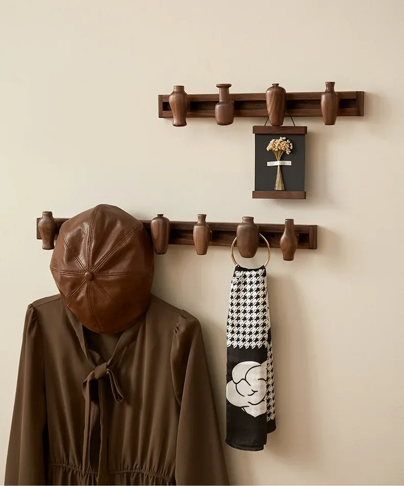 Solid Wood Clothing Sliding Hooks Long Rows of Removable Hooks Without Punching Closet Entrance Cloakroom Wall Hanging Racks