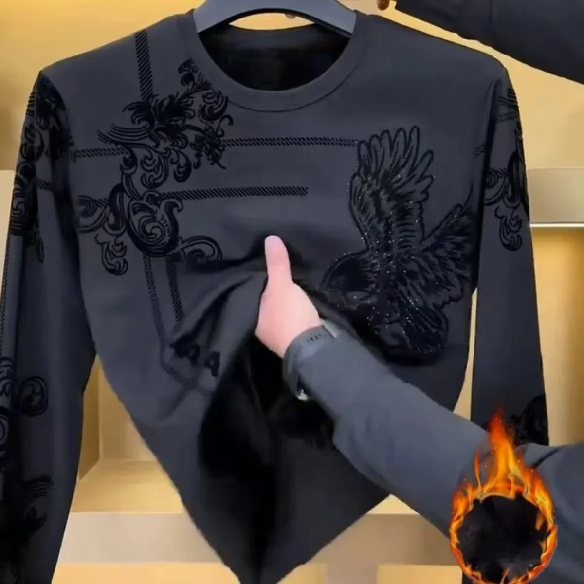 

Thiened Fce Long Sve round Ne Men's Sweatirt Faionable Versatile Warm Base Layer Winter 2025 New Arrival