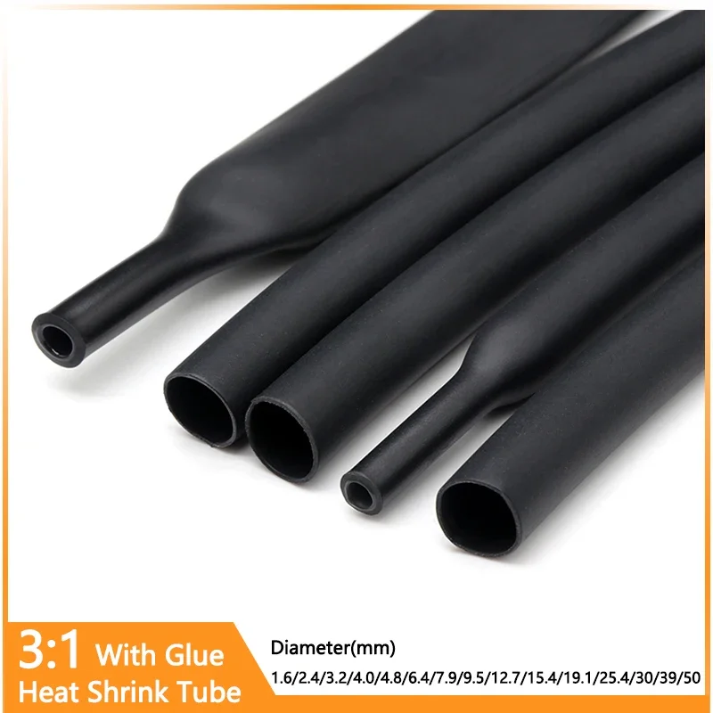 

1/3/5M Black 3:1 Heat Shrink Tube With Double Wall Glue Tube Diameter 1.6/2.4/3.2/4.8/6.4/7.9/9.5/12.7/15.4/19.1/25.4/30/39/50mm