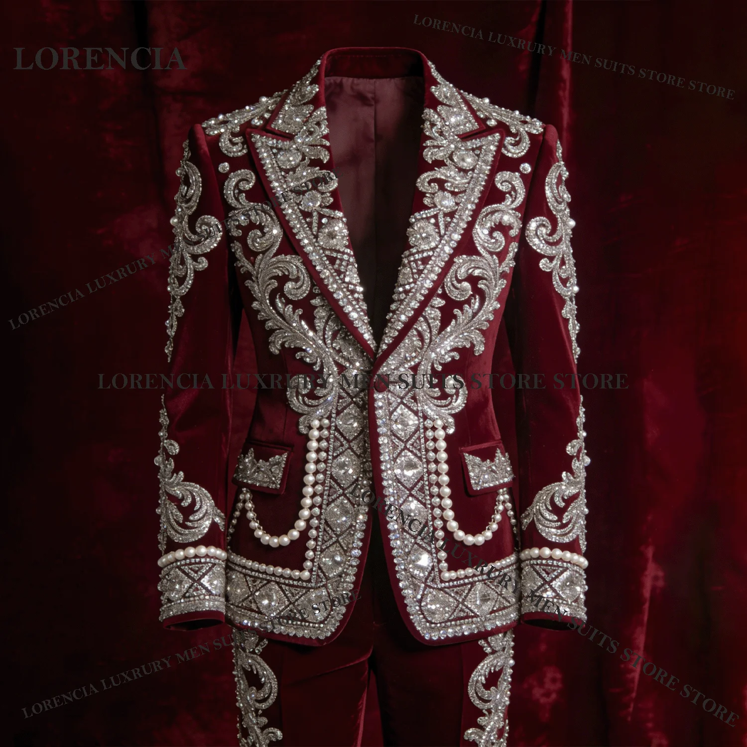 Elegant Customized Men Diamond Design Suits Wedding Tuxedos Glitter Handsome Slim Ropa hombre 2 Pieces Sets Groom Male Blazers