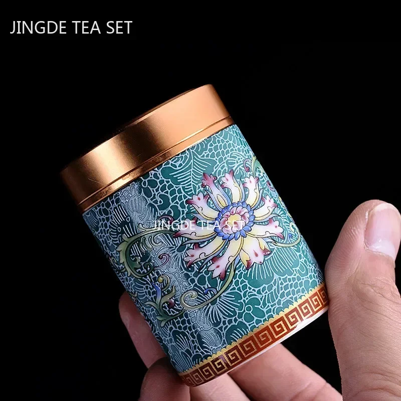 Boutique Ceramic Tea Tins Household Storage Tea Container Kitchen Spice Sealed Tank Travel Portable Coffee Moisture-proof Jar