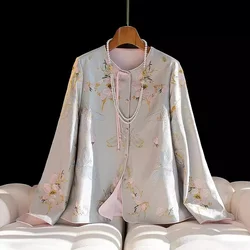 Chinese Style Tang Short Coat Floral Embroidery Buckle Coats Chic Lady Jacket Vintage Temperament Women's Commuter Coats