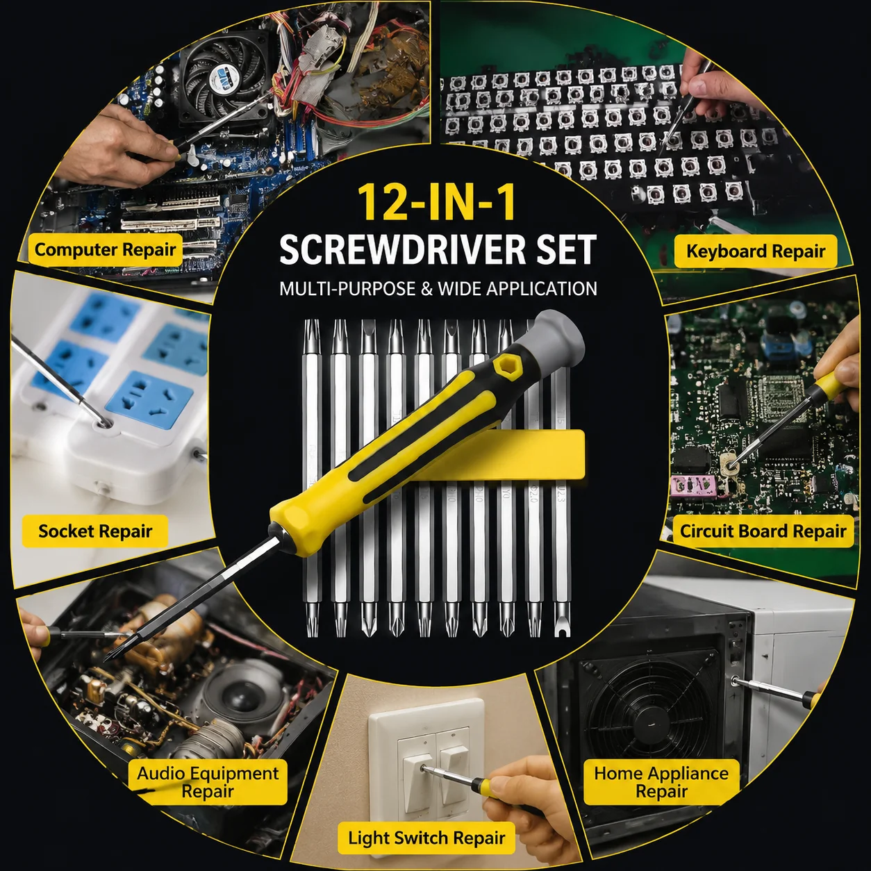 12‑in‑1 Multi‑Function Screwdriver Set, Magnetic Chromium Vanadium Steel Screwdriver Bits, Household Repair Disassembly Tool Kit