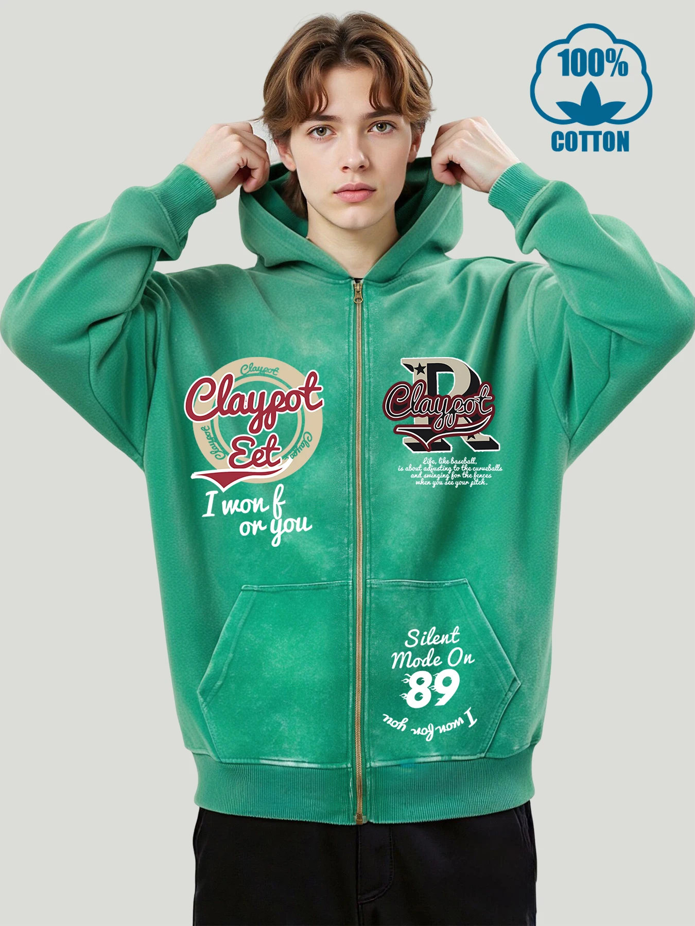 

США Art Letters R And Circles Design Washed Zipper Hoodies Мужские свободные модные толстовки из хлопка Sodt Pullovers Мужские осенние топы в стиле ретро