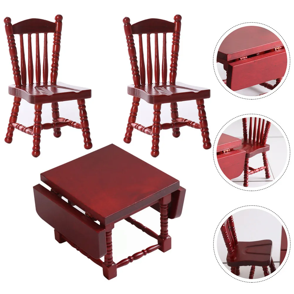 

1Set Miniature Tables and Chairs Suit Wooden Fine Workmanship Sturdy Decorative Accessory for Mini House Room Box Scene Creation