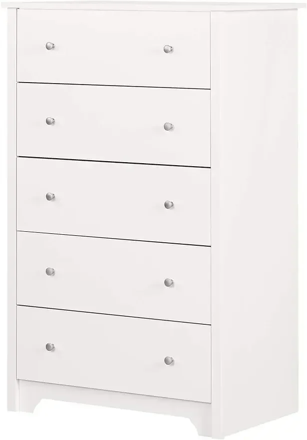 South Shore-Vito Collection 5-Drawer Dresser, Pure White with Matte Nickel Handles, 16.88 