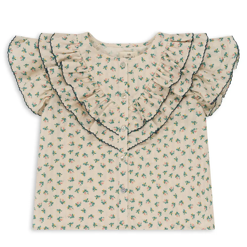 Kids Sets Summer New KS Same Style Beige and Green Floral Series Dress Crawler Clothing Lotus Sleeve Top Set for Girls