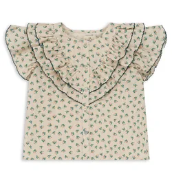 Kids Sets Summer New KS Same Style Beige and Green Floral Series Dress Crawler Clothing Lotus Sleeve Top Set for Girls