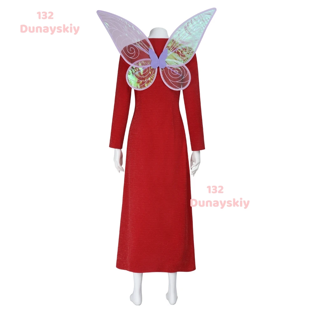 الأم الجنية العرابة تأثيري حلي أجنحة الجنية عصا سحرية الله فستان أحمر طويل المرأة كرنفال الدعائم الطرف