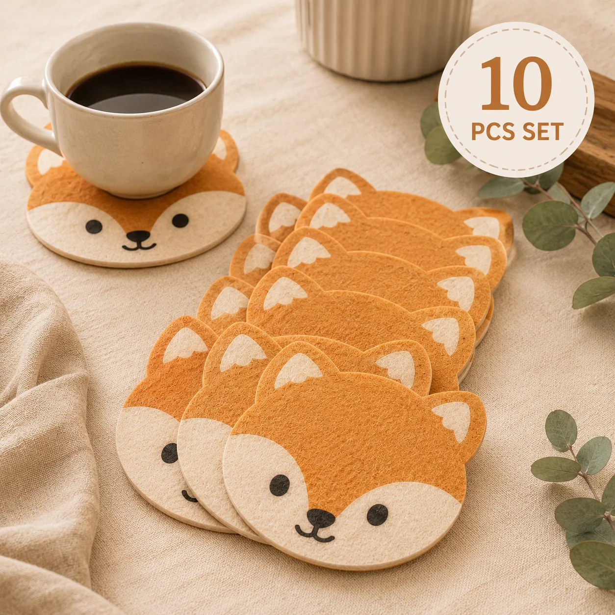 Custom Felt Coasters 10PCS Personalized Felt Coasters 4x5in Animal Shape Drink Mats Table Decor Home Office Coffee Cup Gift Set