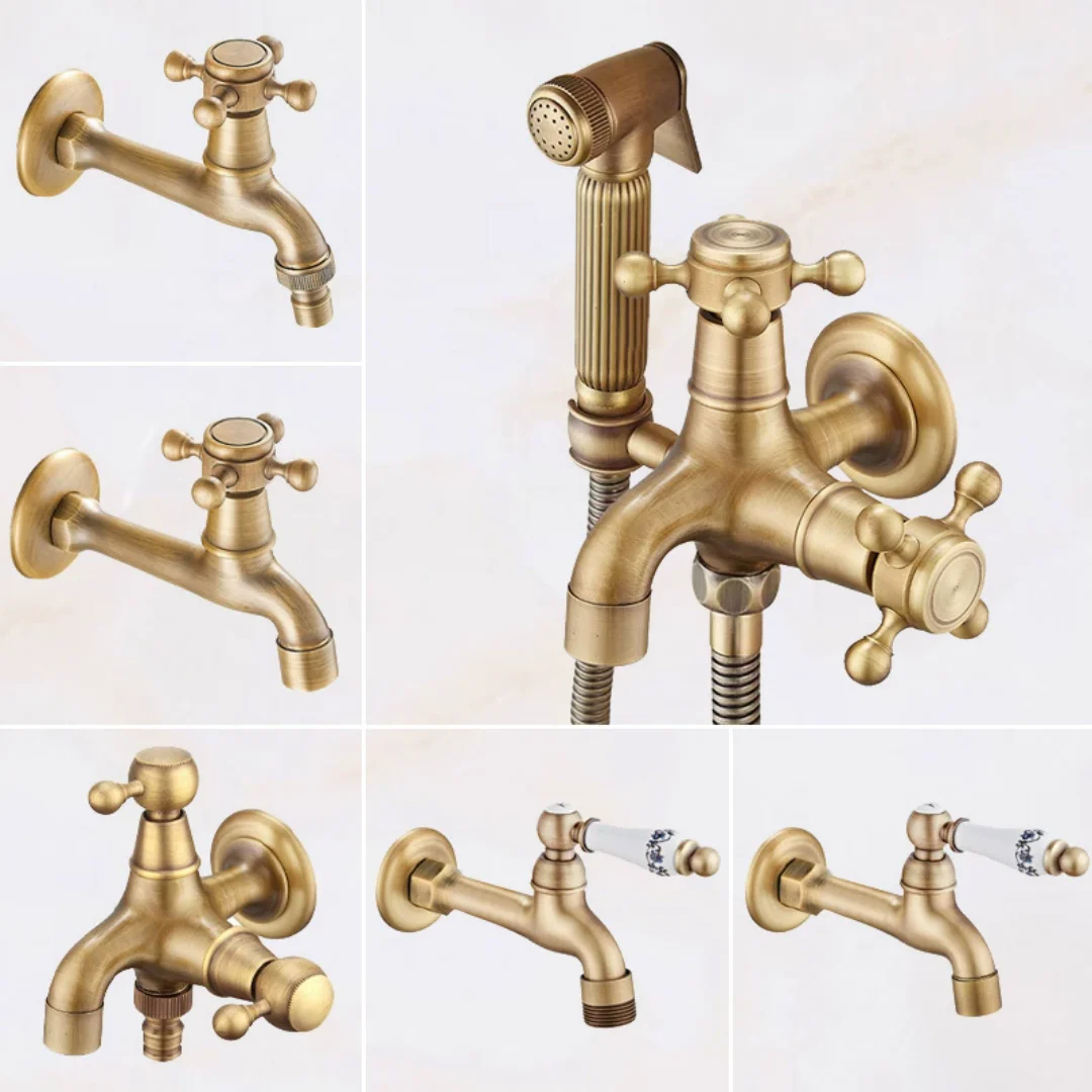

Antique Bronze Washing Machine Faucet Single Cold Outdoor Faucet Wall Mounted Garden Faucet Brass Bathroom Corner Faucet