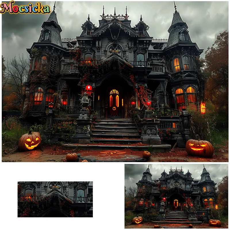 

Mocsicka Halloween Haunted Cottage Backdrops Kids Portrait Photography Child Baby Cake Smash Fall Pumpkin Lantern Background