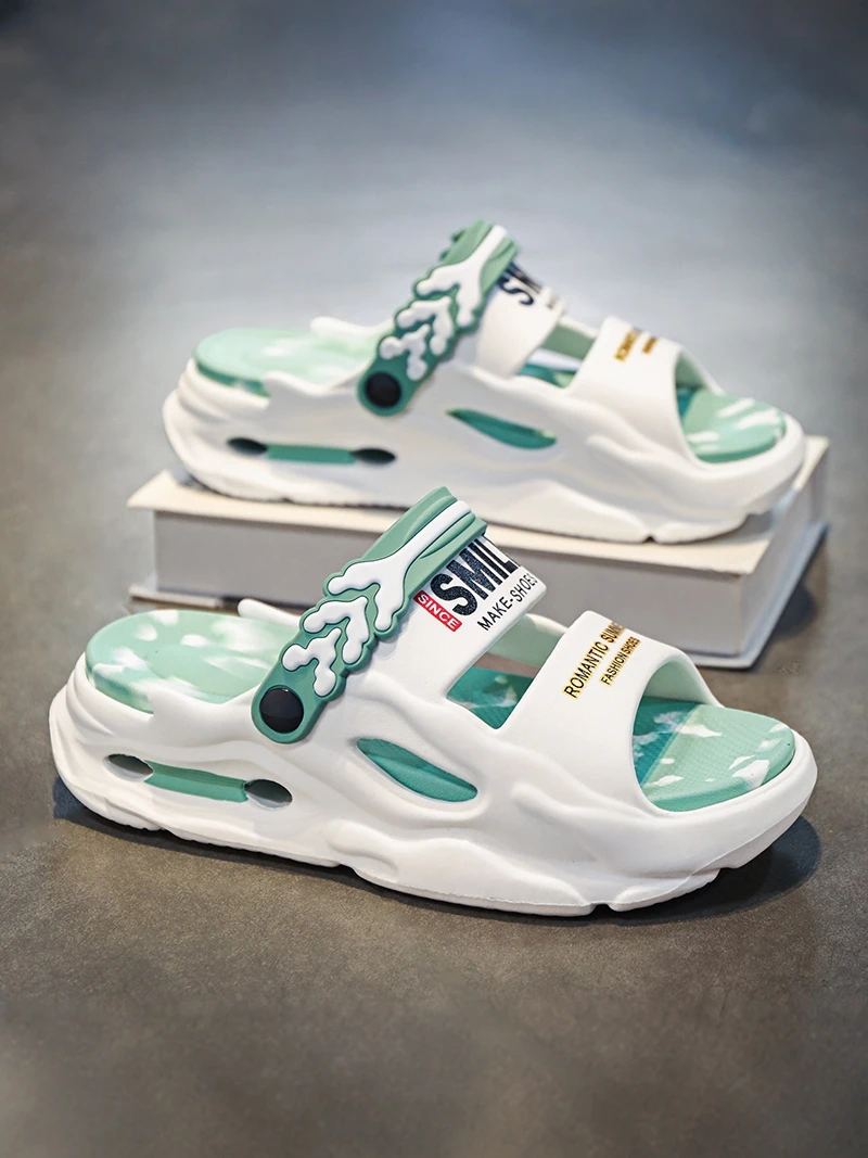 

Casual Men's Summer Thick Bottom Slip-On Slippers Beach Sports Sandals Wear-Resistant EVA Material Low Heel Flat Sandals