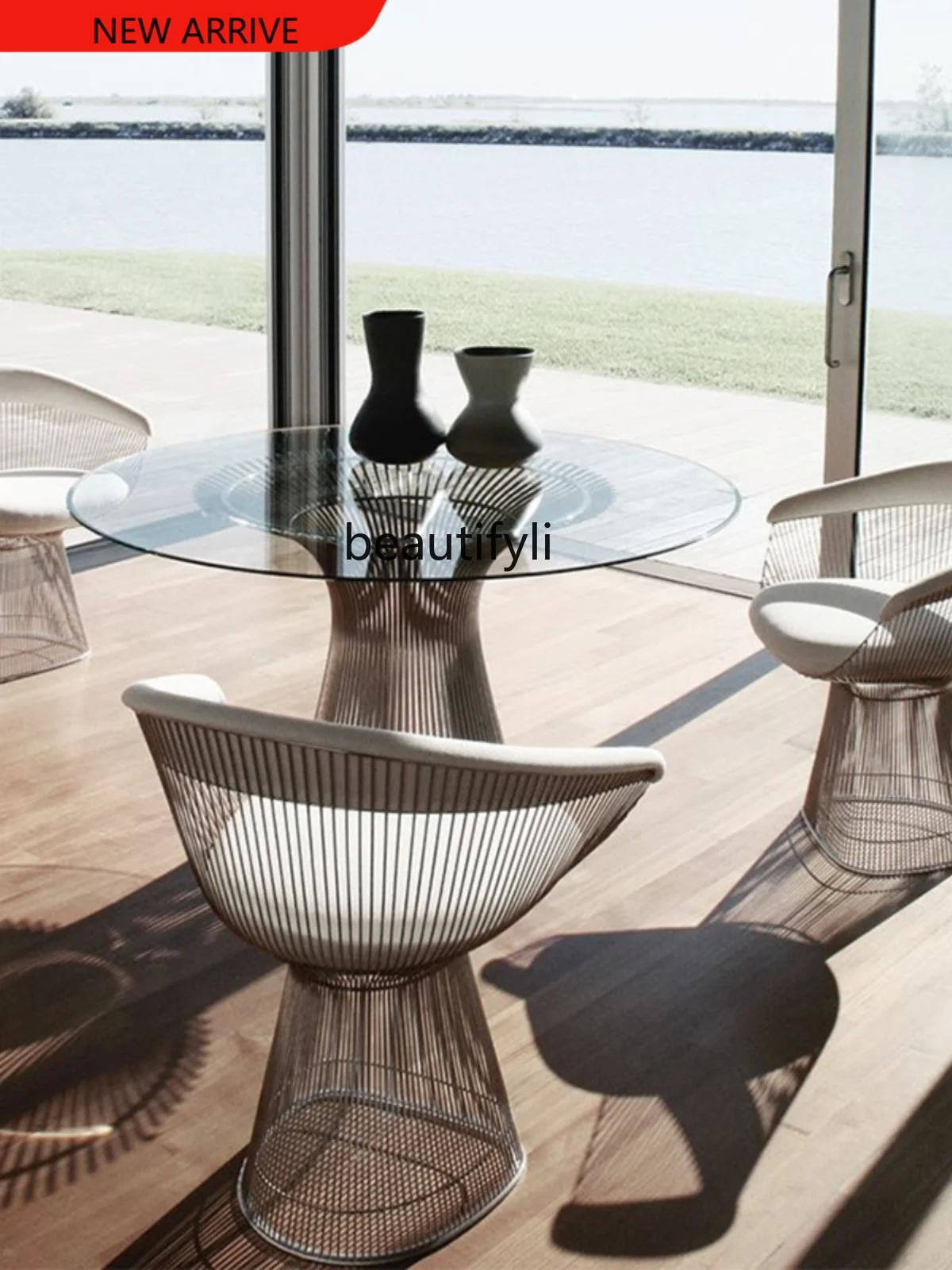 X Coffee Chair Coffee Table Hardware Leisure Chair Outdoor round Table Glass Facet