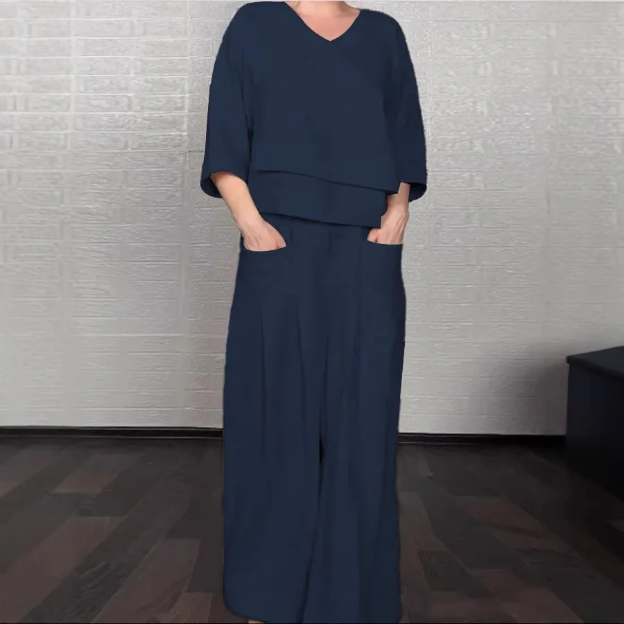 

Повседневный свободный женский топ из хлопка и льна нестандартной формы, весна-лето, новые модные широкие брюки с карманами для женщин, комплект из 2 предметов