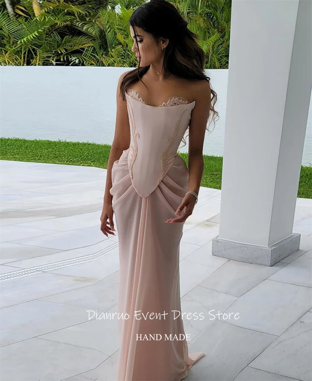 Dianruo فساتين سهرة أنيقة على شكل قلب حورية البحر طويلة من الشيفون فساتين حفلات بدون أكمام كريستال Ruched Vestido De Noiva مخصصة