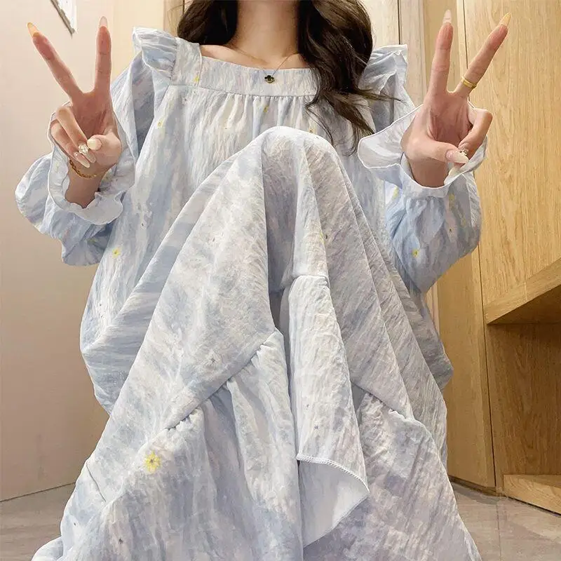 

Sexy Pajama Set Sweet Blue Pajamas for Women in Autumn Fashion Homewear Princess Style New Home Outfit Women's Sets