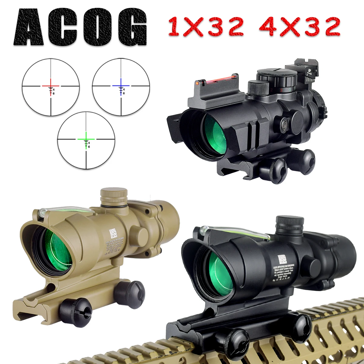 Trijicon ACOG 4X32 Real Fiber Optics Red/Green Dot Scope Illuminated Chevron Glass Etched Reticle With RMR Optical Hunting Sight