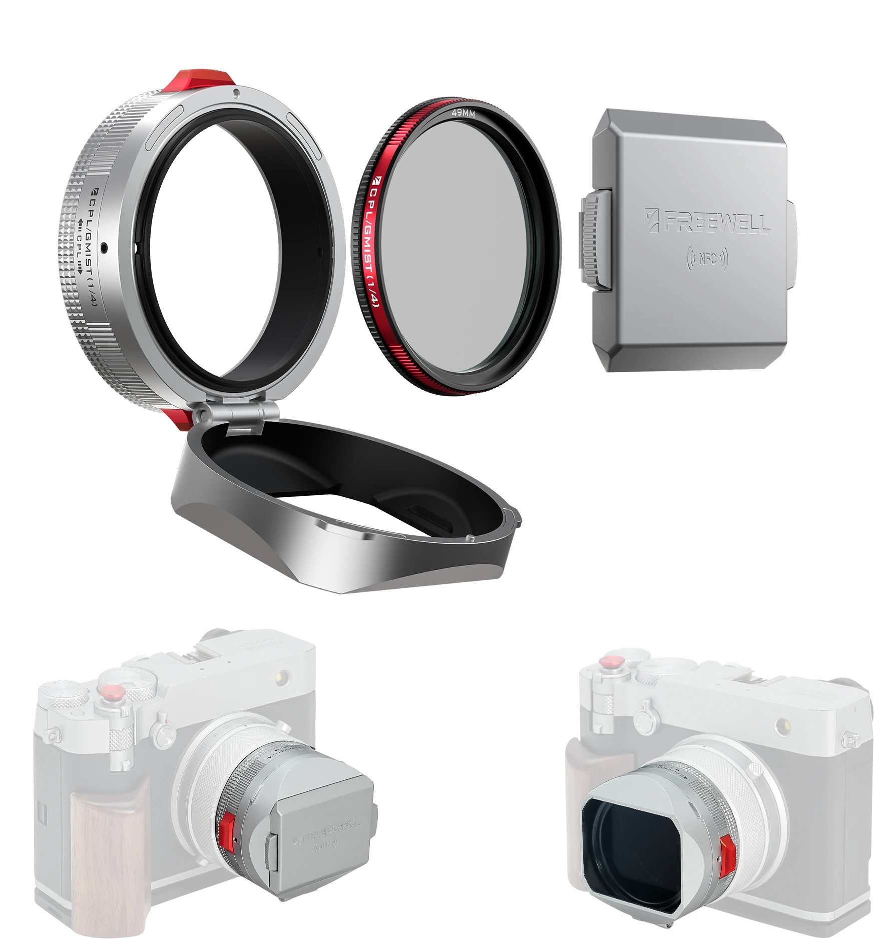 

Freewell Real Lens Hood for Fuji GFX100RF Camera With Hybrid CPL/Black Mist Filters, Quick Flip Design and NFC-Enabled Lens Cap