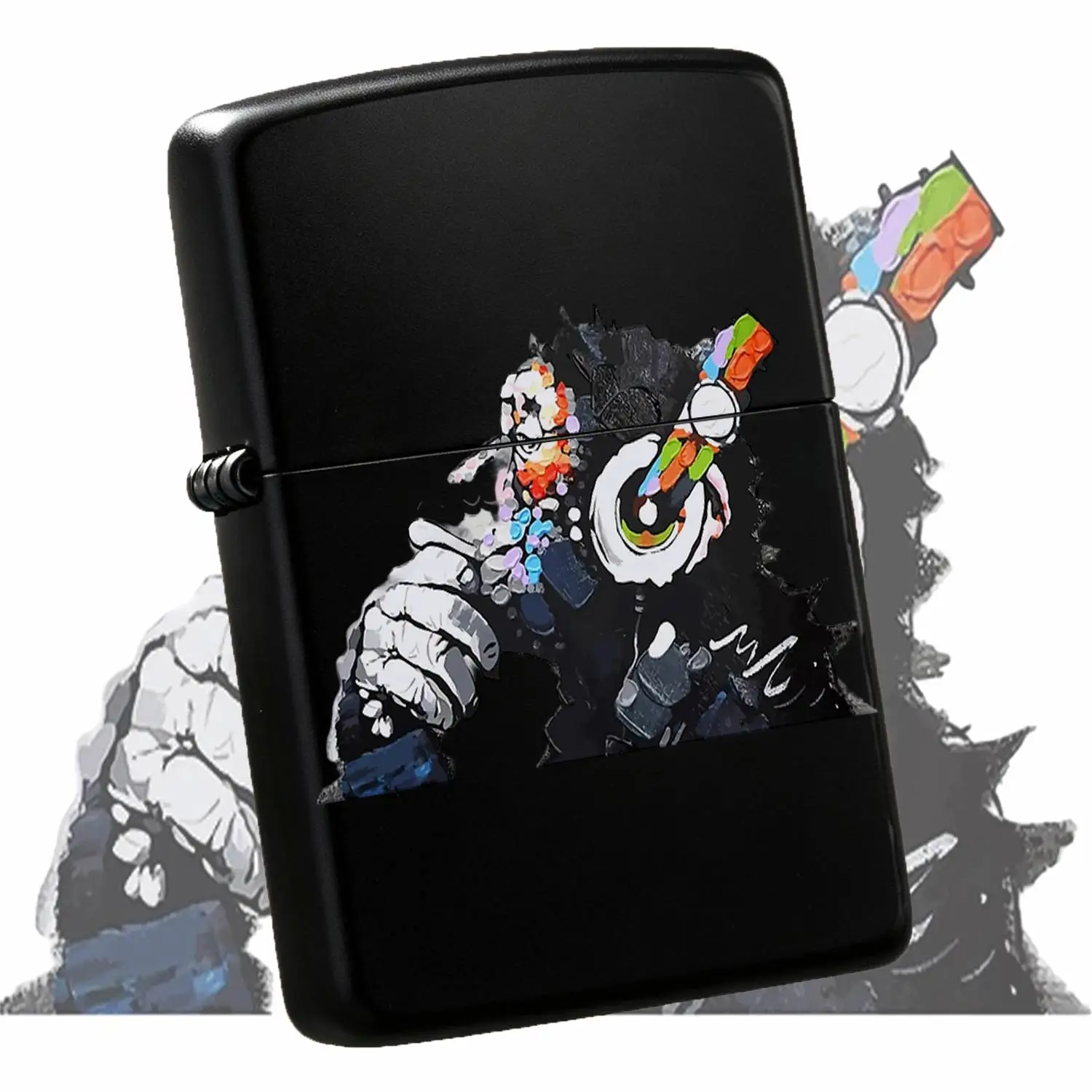Creative Graffiti Gorilla Style Portable Lighter, Street Art Fashion Unique Decor, Multi-Scene Usable For Candle Lighting, Outdoor Camping, Daily Use, Exquisite Trendy Souvenir Gift For Friends And Art Lovers, Cool Styl A Humorous And Inter